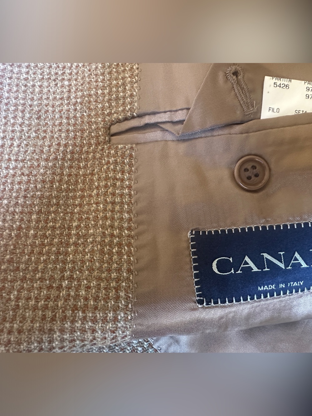 Canali Houndstooth Tan Brown Patterned Men’s Sports Coat Blazer Size 56 R